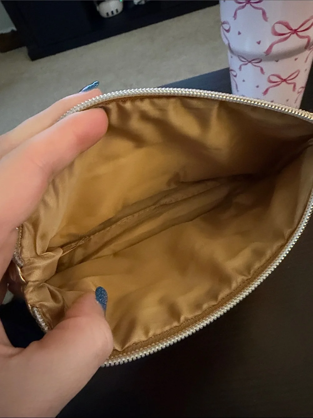 Metallic Gold Puffer cosmetic Pouch